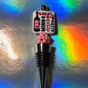 Wine Bottle Stopper with Pink and Black Design